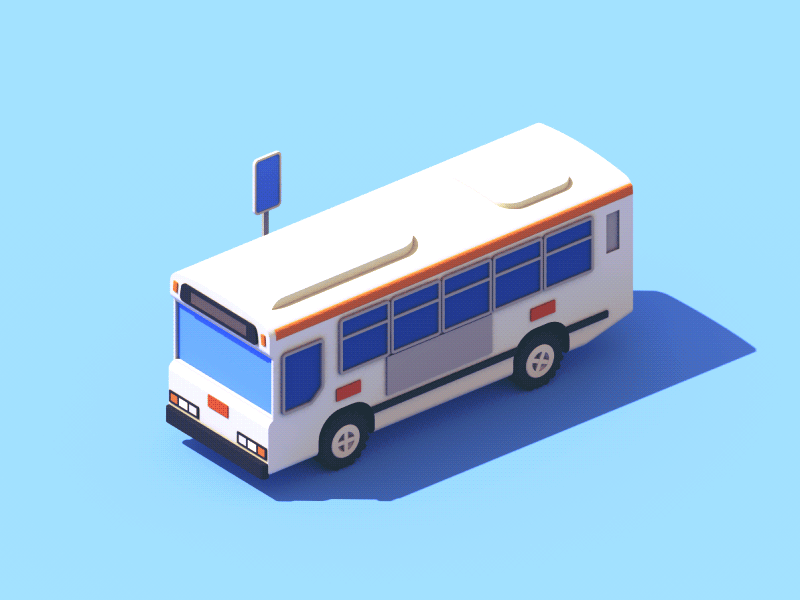 Marshmallow Bus loop bus car isometric 3d c4d animation illustration