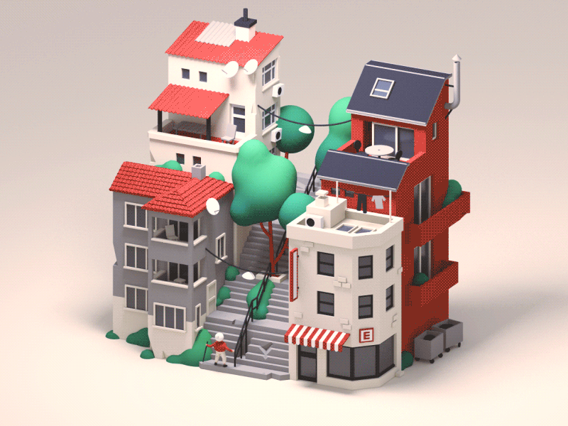 Istanbul / Cihangir 3d animation building c4d car character city house illustration isometric istanbul loop