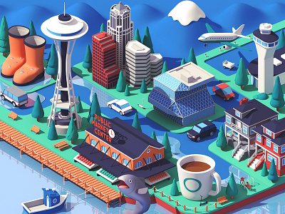 Lyft / Seattle 3d buildings c4d city house illustration isometric seattle usa