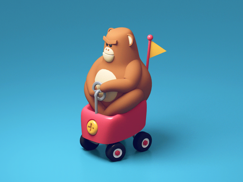 Monkey in Baby Car 3d angry animation c4d car character gif illustration loop monkey toy