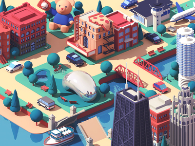 Lyft / Chicago buildings town usa chicago lyft city house 3d isometric c4d illustration