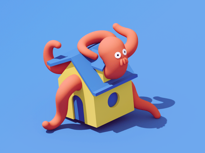 Octopus in the House 3d animation c4d character gif house illustration isometric loop octopus vray