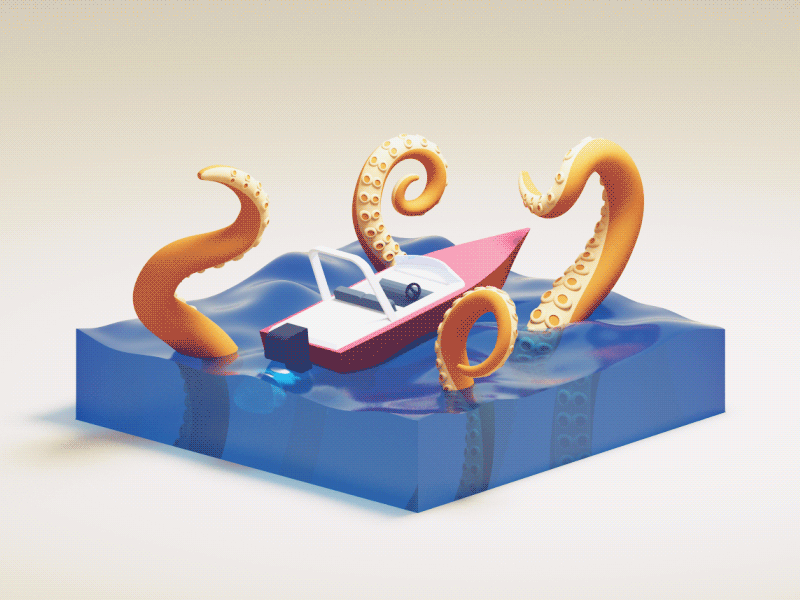 Tentacles Attack 3d animation boat c4d illustration isometric ocean octopus sea speedboat tentacle tentacles water