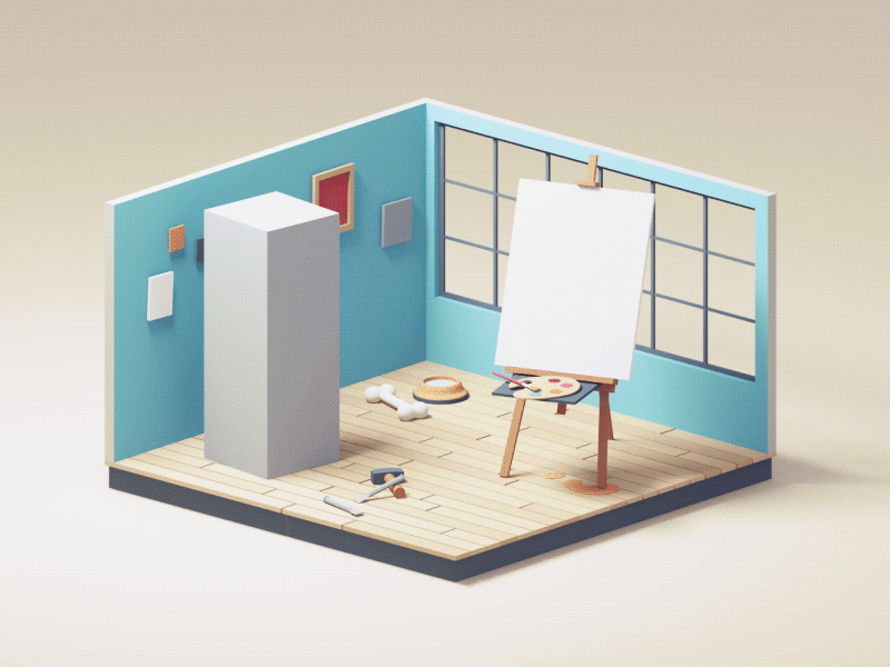 Artist Studio 3d animation artist c4d dog illustration isometric painting scupture studio