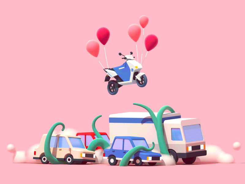 cityscoot / la ville en rose 3d animation c4d car illustration motorscooter scooter traffic trafficjam truck