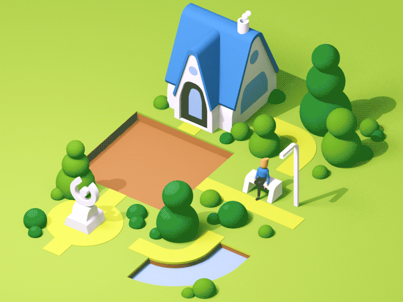 Garden Blocks 3d animation c4d cinema4d garden house illustration isometric loop park vray