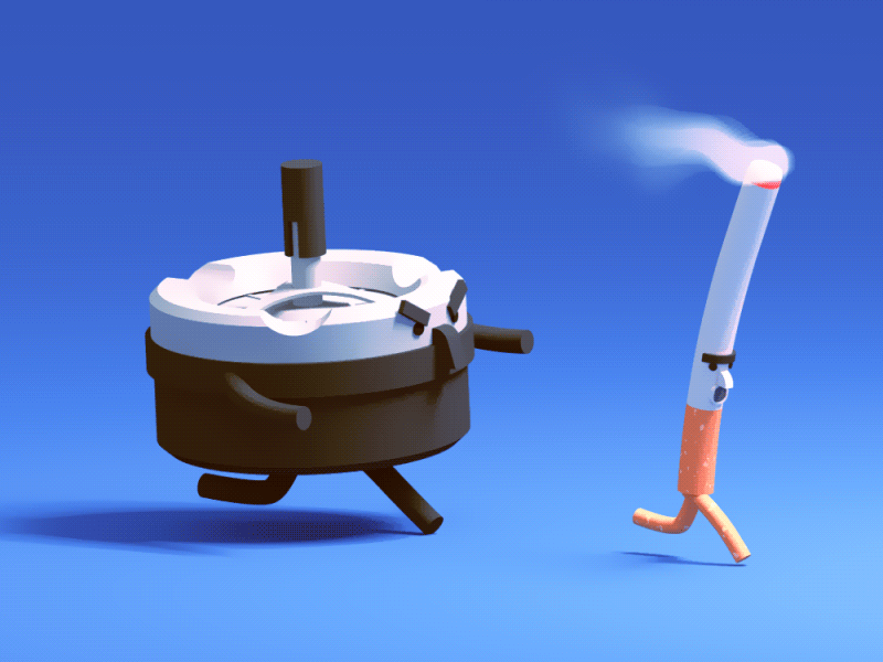 Ashtray chasing a unibrow cigarette 3d animation ashtray c4d cigarette cinema4d gif illustration loop