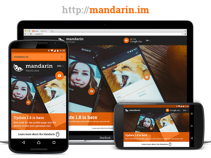 Mandarin.im website material landing android mandarin messenger chat rwd responsive web