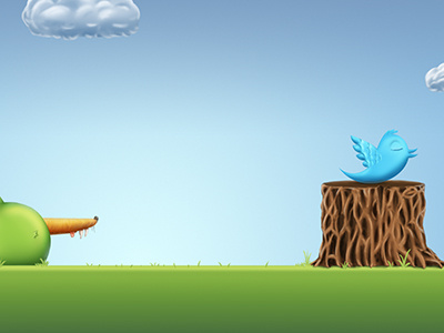 Fox stalking twitter bird clounds fox fur grass illustration making of photoshop sky stump twitter