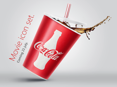 Coca-Cola icon. Movie icon banner. 21 july advertise banner cinema coca cola coke coming free freebies icon movie photoshop poster red release set soon straw