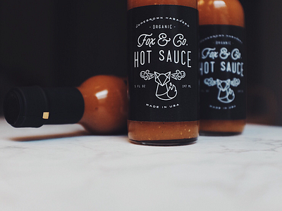 Fox and Co. Hot Sauce branding fire fox hot sauce lines logo smoke