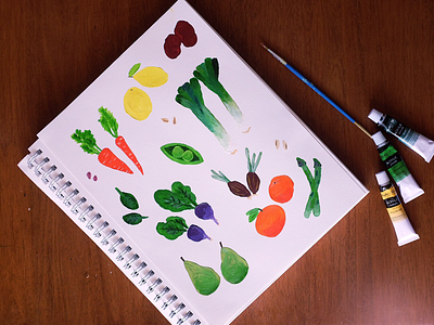 Vegetable Twins acrylic farmers market illustration invitation painting twins vegetables