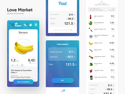 Lovemarket - Shop without cashiers animation app application banana basket catalog commerce design design app interaction interface market mobile mobile app product shop ui ux