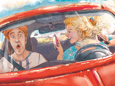 Be safe car girl illustration redhead road rule