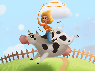 Rodeo countryside cow girl illustration rodeo