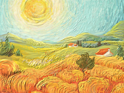 Digital 'oil' painting for the beer brand. beer beer art beverage field illustration oil on canvas oil paint sun trees van gogh