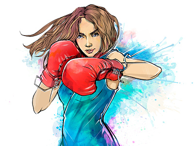 Fight boxing fight fightclub girl illustration long hair postre