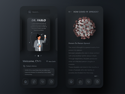 Corona Virus UI Design (Neumorphic) Concept branding corona coronarender coronavirus covid19 dark ui design doctor figma figmadesign freelancer health healthcare icon illustration minimal mobile ui neumorphic ui vector