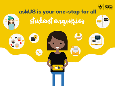 askUS Promotion Campaign askus askus branding collateral design digital graphic design illustration screensaver typography university of salford vector © sasha wates