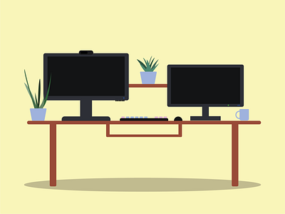 Personal Desk design designer desk desktop digital illustration keyboard monitor mouse plant vector © sasha wates