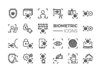 biometric icon design template access audio authentication authorization bio biometric check detect detection electronic eye face finger fingerprint icon identify identity privacy scanning stroke