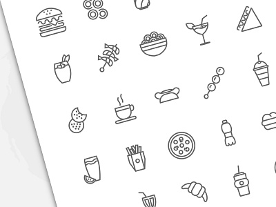 Fast Food Icons bread burger chicken cream fastfood food fries ice icon line lunch meat outline pizza sandwich set snack stroke sushi vector