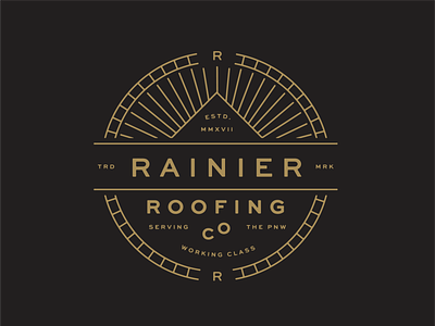 Rainier Roofing T-shirt badge branding lockup logo monoline roofing stamp