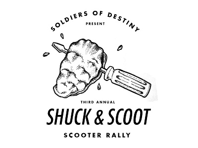 Shuck and Scoot t-shirt illustration motorcycle oyster rally scooter