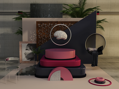Magnetic brain 3d abstract art brain branding clean color design geometric geometry interior minimalistic