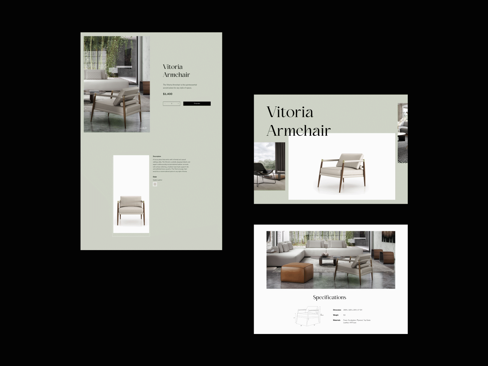 Vitoria chair shop chair clean design ecommerce furniture luxury minimal minimalist modern presentation design product page typography ui ux web