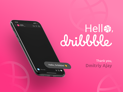 Hello Dribbble app chat creation debut design dribbble emoji firstshot hello illustration instagram invite message mobile pink thanks ui