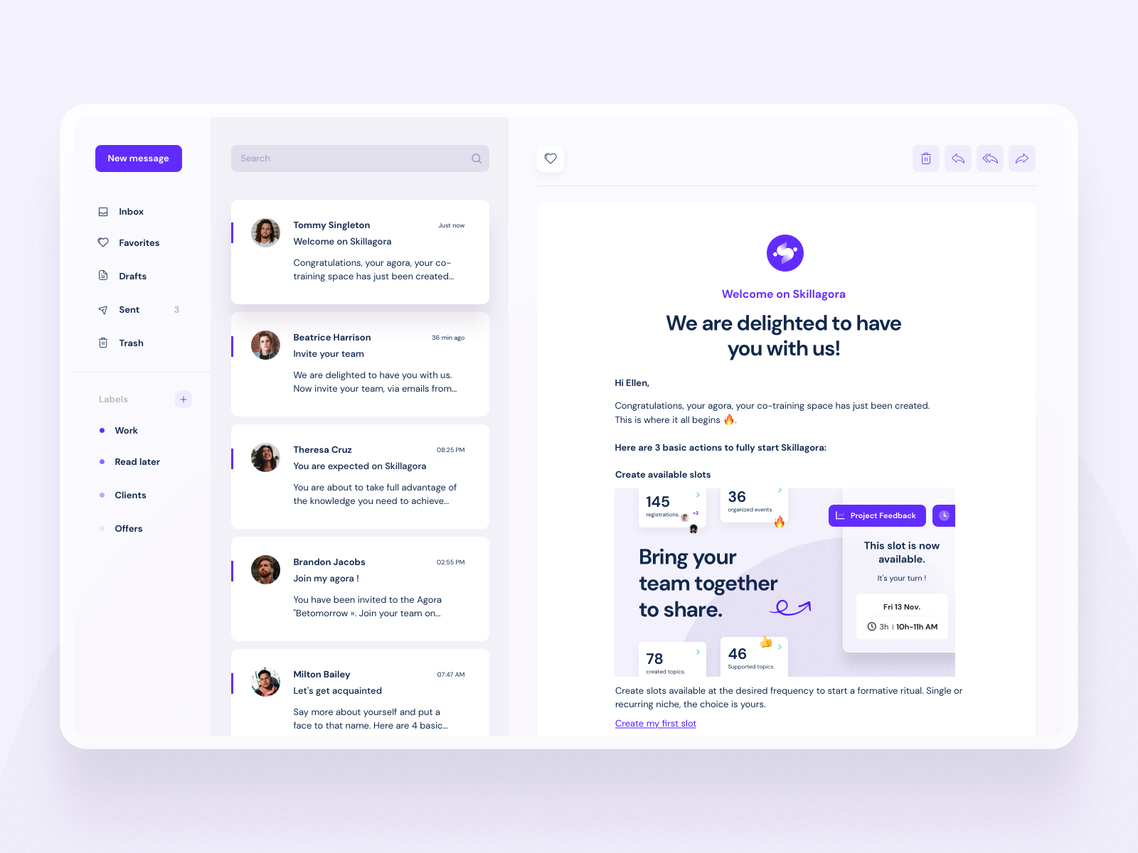 Skillagora email template by Caroline Daubagna for BeTomorrow on Dribbble