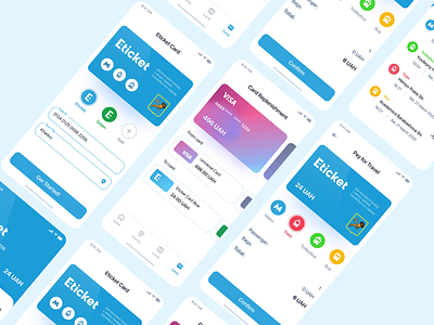 Eticket app – Transport & Map navigation banking clean colorful concept debit credit card interaction layout mobile app money transfer payment form topup transport travel ui design user experience user interface ux design