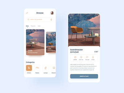 Furniture App Concept clean colorful concept detail page ecommerce figma furniture app interaction layout marketplace mobile app shopping ui design ux design