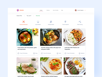 Culinary Web Platform – Featured Recipes clean colorful concept cooking cooking recipe culinary food and drink food ordering page graphic design interaction meal selection page modern minimal layout platform ui ui design ux design web design
