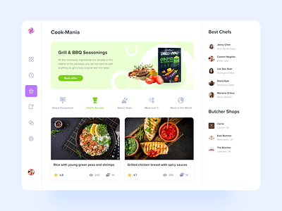 Cooking Mania — Grill & BBQ bbq butcher shop clean colorful concept cooking app culinary grill interaction meal planner meal preparing meat modern minimal layout mvp seasoning spice ui design ux design vegetable web design