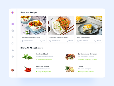Cooking platform – Know all about spices clean colorful concept cooking app cooking recipe culinary food food ordering page interaction meal planner meal selection page modern minimal layout ui design ux design web design