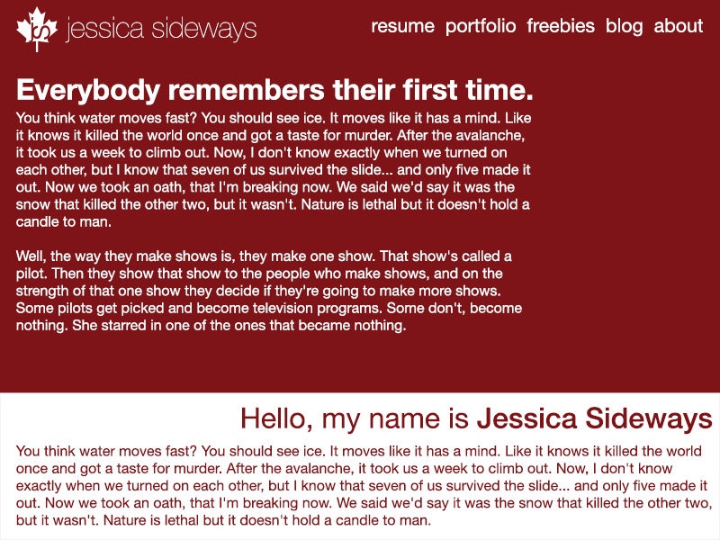 JessicaSideways.com Homepage Mockup concepts helvetica neue jessicasideways.com layout personal website