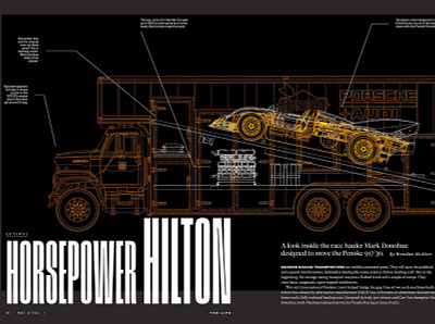 Horsepower Hilton Penske Mark Donohue automotive cutaway illustration line art porsche racing technical illustration