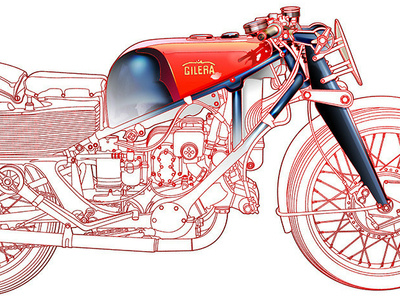 Gilera Rodine cycle world illustration line art motorcycle technical illustration