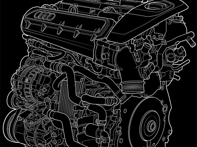 Audi Engine automotive illustration line art technical illustration vector