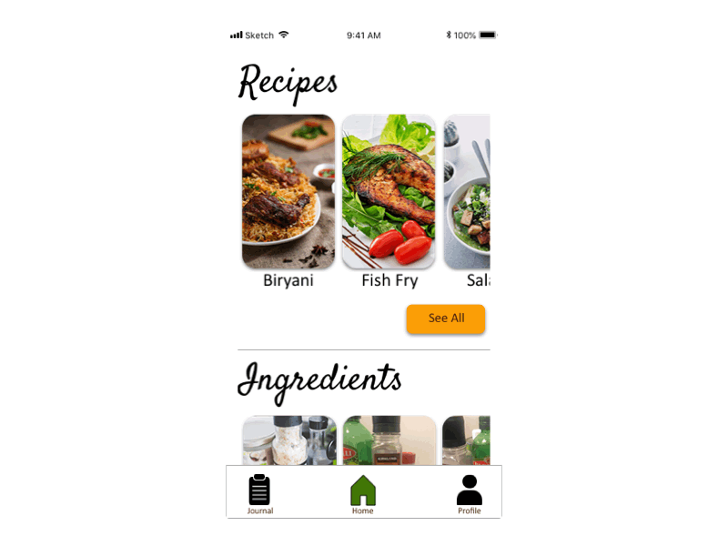 Cooking App cards clean cooking page scroll scroll