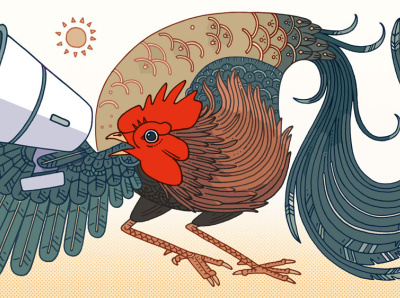 Speaking Up conceptual design drawing editorial humor illustration planadviser rooster