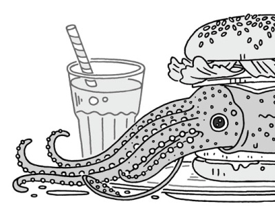 New York Times - Hipster Menu burger conceptual design drawing food hipster illustration menu milkshake new york times squid