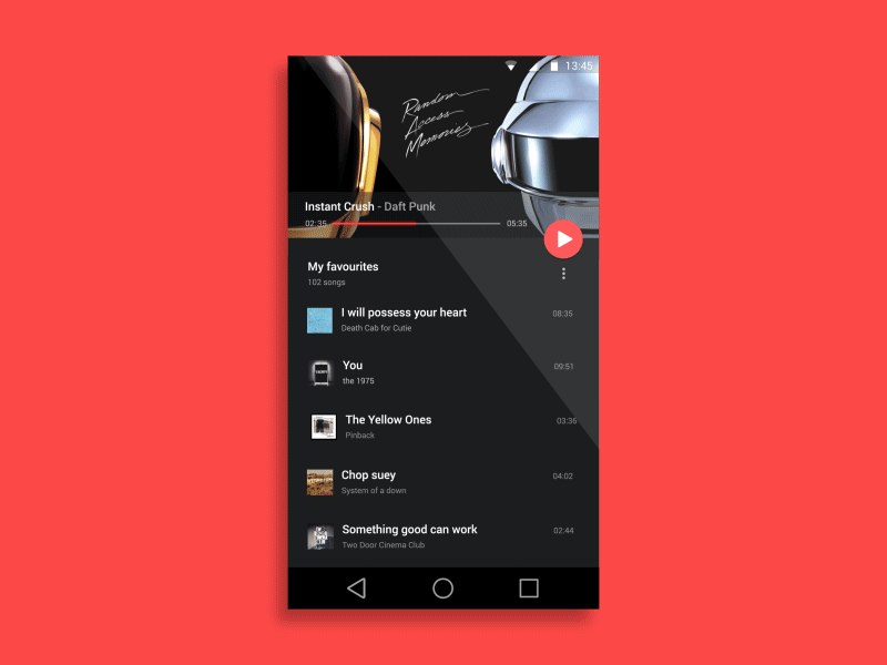Music player transition