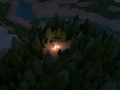 Campfire blender fire forest lowpoly nightscene render