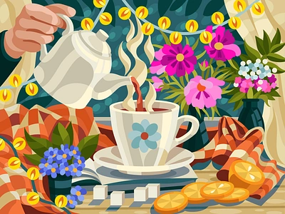 Plaid and tea at home beresnevgames coloringbook cup decorative illustration dishes flowers flowers illustration gallerythegame gameillustration illustration illustration art illustration digital still life tea tea cup tea party vector vector artwork vectorillustration