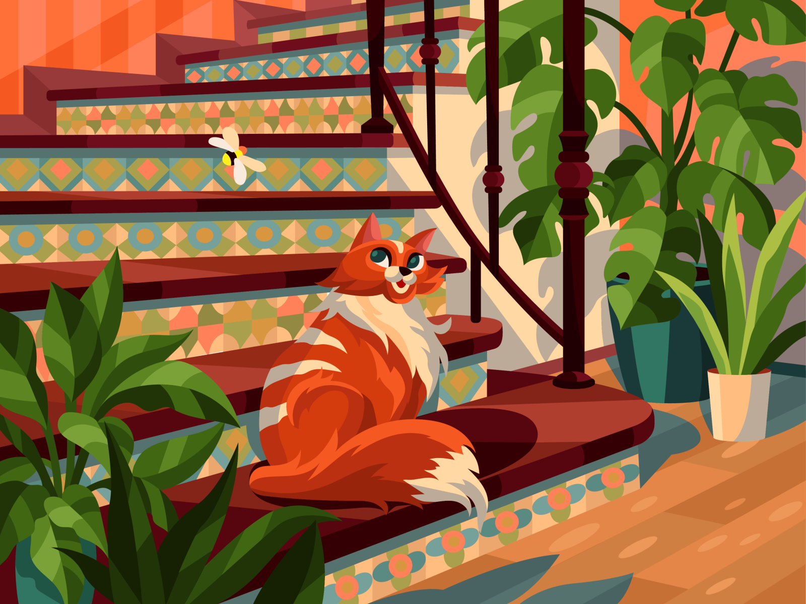 Cat on stairs by Elena Astakhova on Dribbble