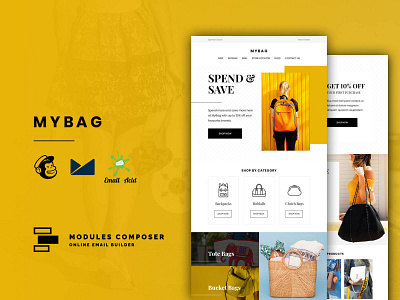 MyBag - E-commerce Responsive Email with Online Builder builder campaignmonitor creative dragdrop ecommerce emailbuilder emailtemplate fashion modulescomposer multipurpose newsletter psd2newsletters responsive startup