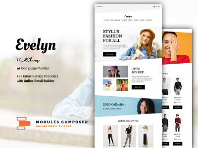 Evelyn - E-commerce Responsive Email with Online Builder builder campaignmonitor creative dragdrop ecommerce emailbuilder emailtemplate fashion modulescomposer multipurpose newsletter psd2newsletters responsive startup